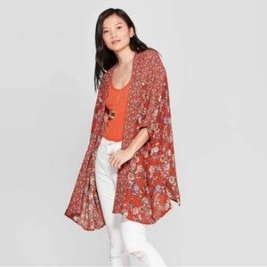 Knox Rose Floral Rust Kimono Top Size L